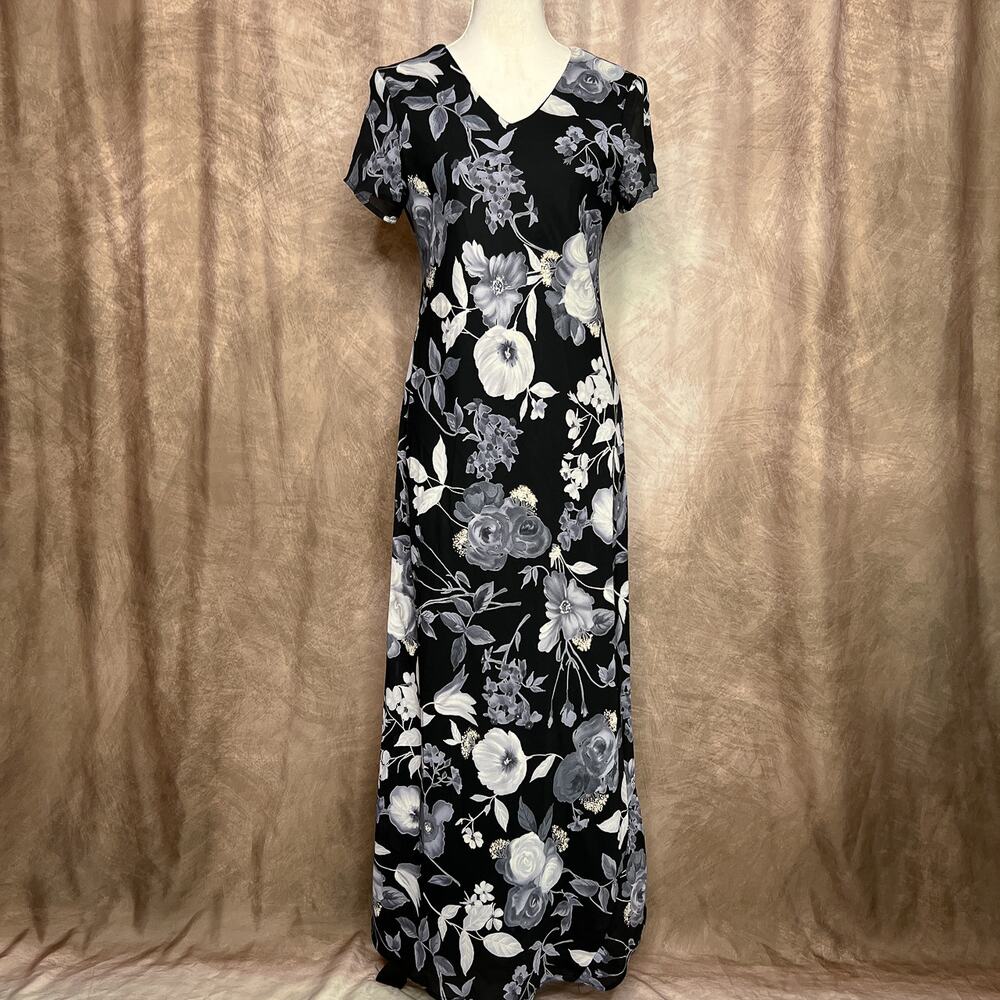 Vintage 90s All That Jazz Floral Short Sleeve Maxi Dress V Neck Whismigoth Goth
